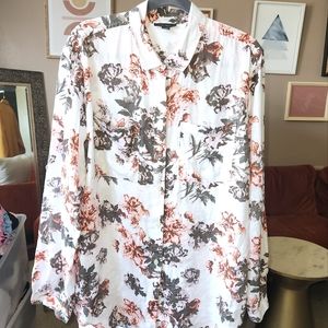 Lord & Taylor women's floral button down shirt size XL multi color 100% linen